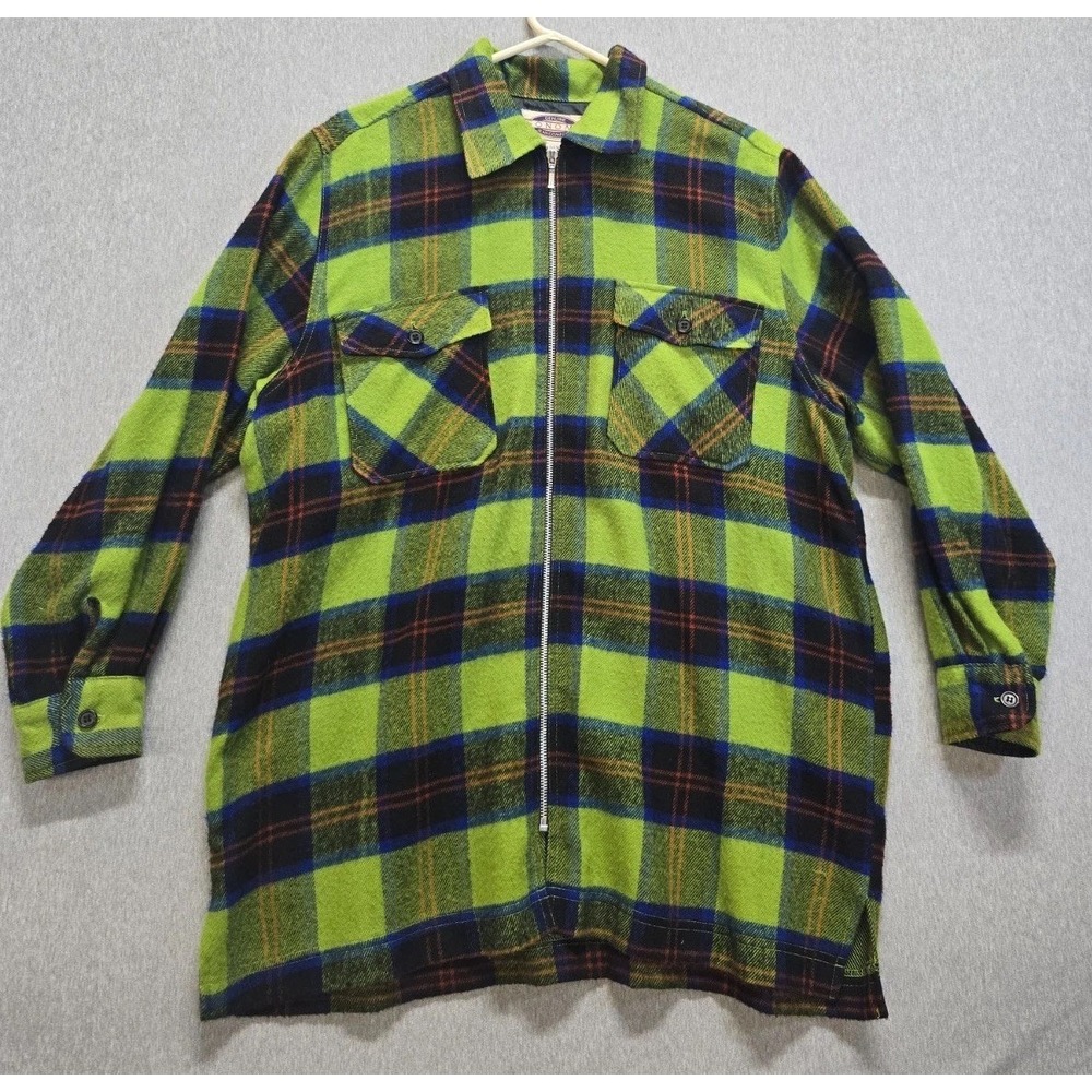 Sonoma Jean Co. Shirt Jacket Womens Medium Green Plaid Flannel Acrylic Full Zip